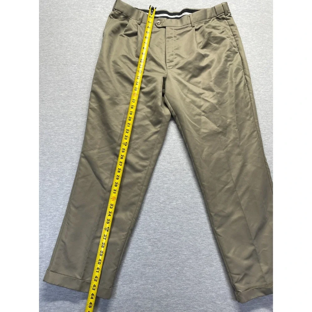 Perry Ellis Portfolio Dress Pants Mens 37x30.5 Tan Pleated Front Cuffed Hem